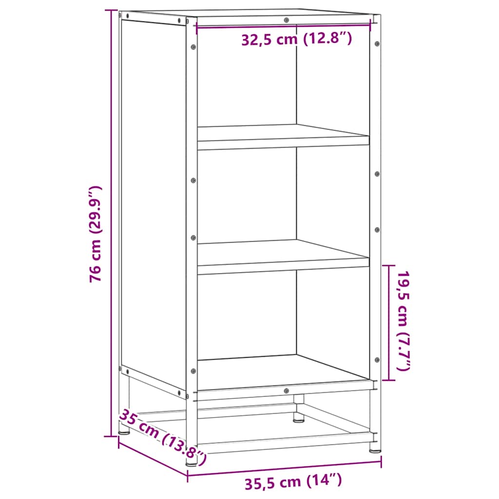 vidaXL Ραφιέρα Καφέ Δρυς 35,5x35x76 εκ. Επεξ. Ξύλο + Μέταλλο