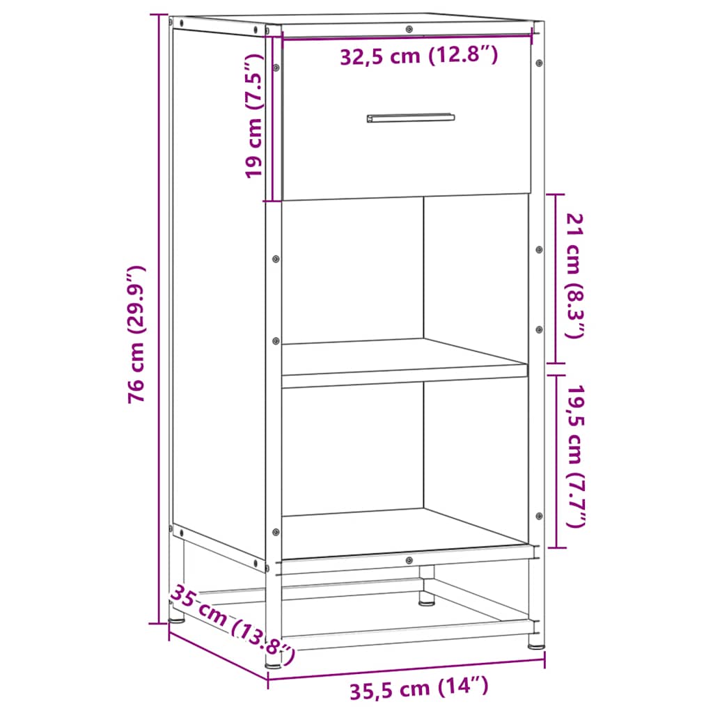 vidaXL Ραφιέρα Καφέ Δρυς 35,5x35x76 εκ. Επεξ. Ξύλο + Μέταλλο