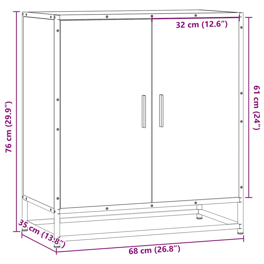 vidaXL Sideboard καφέ δρυς 68x35x76 cm Κατασκευασμένο ξύλο και μέταλλο