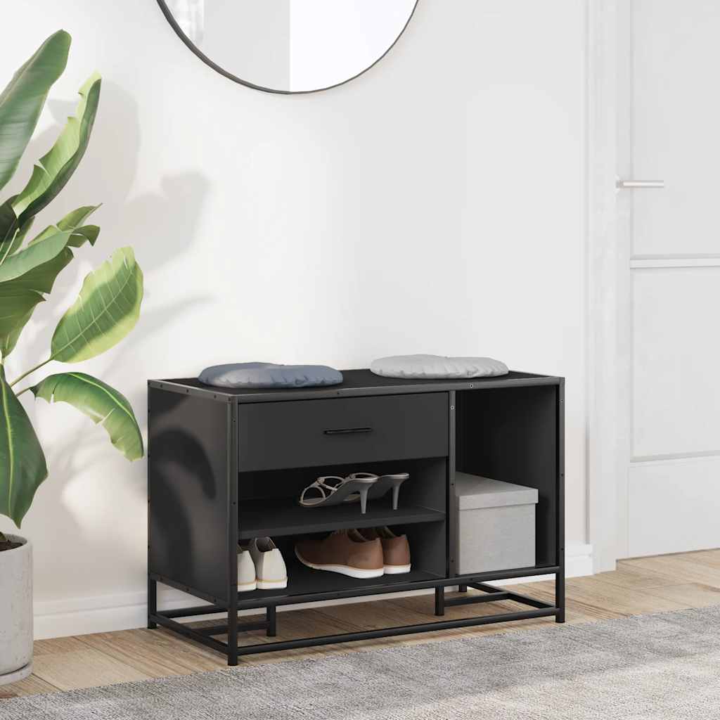 Παγκάκι παπουτσιών vidaXL Μαύρο Κατασκευασμένο ξύλο και μέταλλο