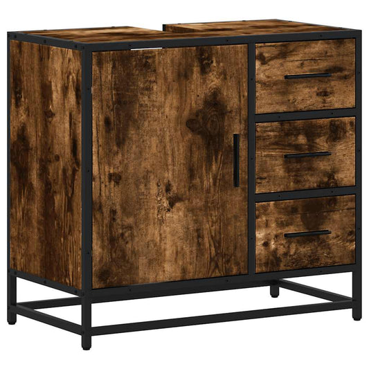 vidaXL ντουλάπι νιπτήρα μπάνιου καπνιστή δρυς 65x33x60 cm