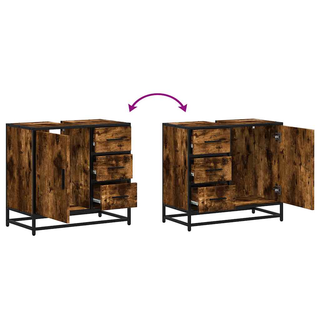 vidaXL ντουλάπι νιπτήρα μπάνιου καπνιστή δρυς 65x33x60 cm