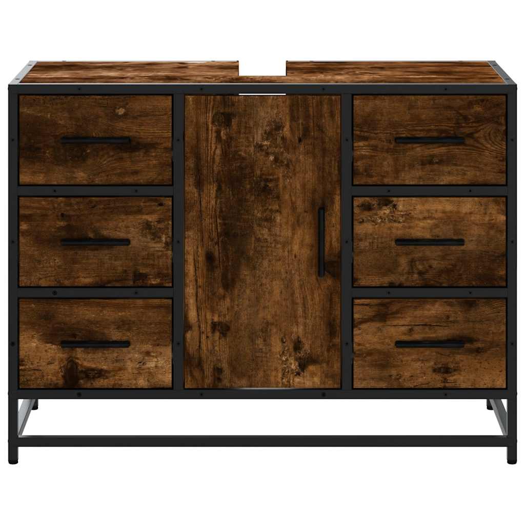 vidaXL Ντουλάπι Μπάνιου Νιπτήρα Καπνιστή Δρυς 80x33x60 εκ. Επεξ. Ξύλο