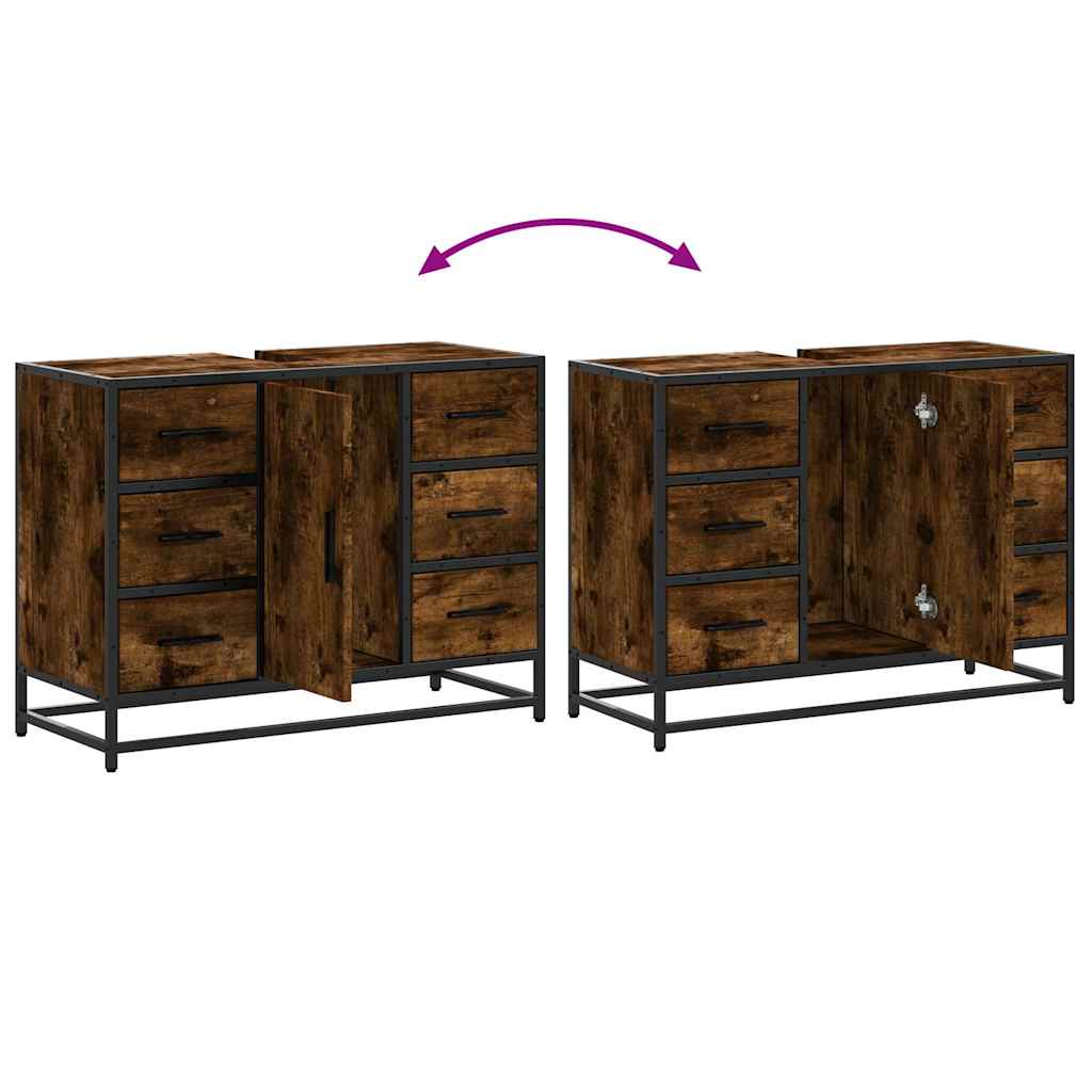 vidaXL Ντουλάπι Μπάνιου Νιπτήρα Καπνιστή Δρυς 80x33x60 εκ. Επεξ. Ξύλο