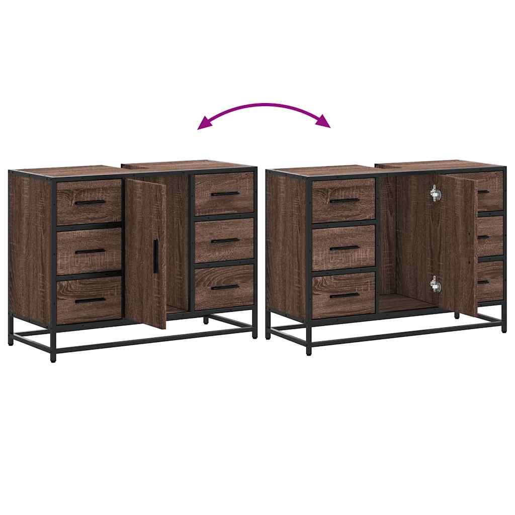 vidaXL Ντουλάπι Μπάνιου Νιπτήρα Καφέ Δρυς 80 x 33 x 60 εκ. Επεξ. Ξύλο