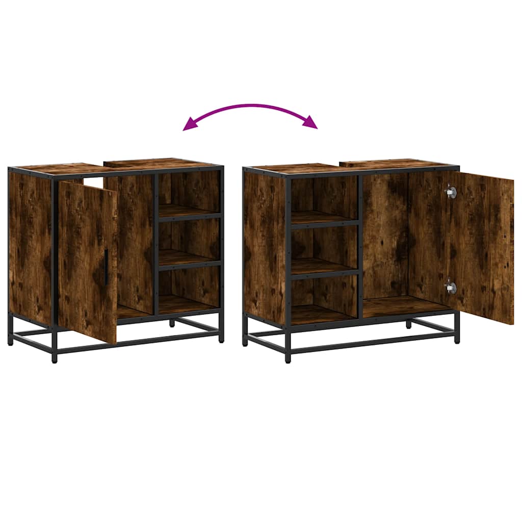 vidaXL ντουλάπι νιπτήρα μπάνιου καπνιστή δρυς 65x33x60 cm