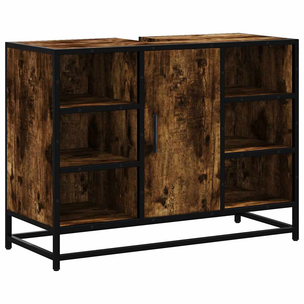 vidaXL Ντουλάπι Μπάνιου Νιπτήρα Καπνιστή Δρυς 80x33x60 εκ. Επεξ. Ξύλο