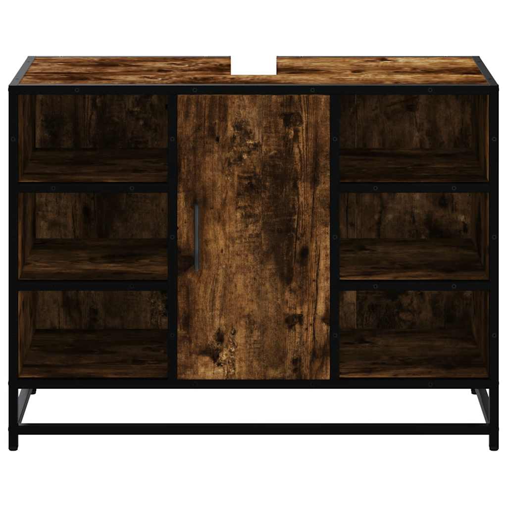 vidaXL Ντουλάπι Μπάνιου Νιπτήρα Καπνιστή Δρυς 80x33x60 εκ. Επεξ. Ξύλο