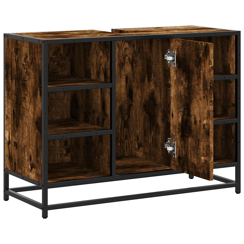 vidaXL Ντουλάπι Μπάνιου Νιπτήρα Καπνιστή Δρυς 80x33x60 εκ. Επεξ. Ξύλο