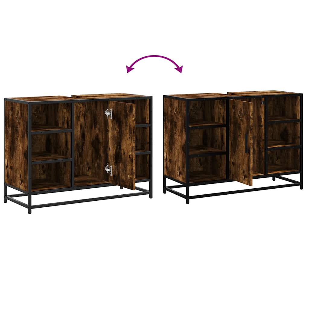 vidaXL Ντουλάπι Μπάνιου Νιπτήρα Καπνιστή Δρυς 80x33x60 εκ. Επεξ. Ξύλο