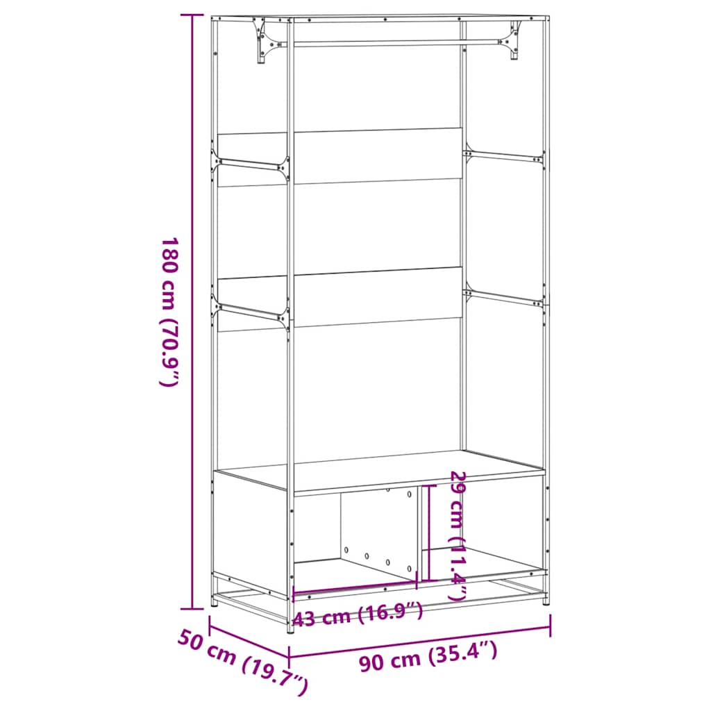vidaXL Ντουλάπα Καφέ Δρυς 90x50x180 εκ. από Επεξεργασμένο Ξύλο