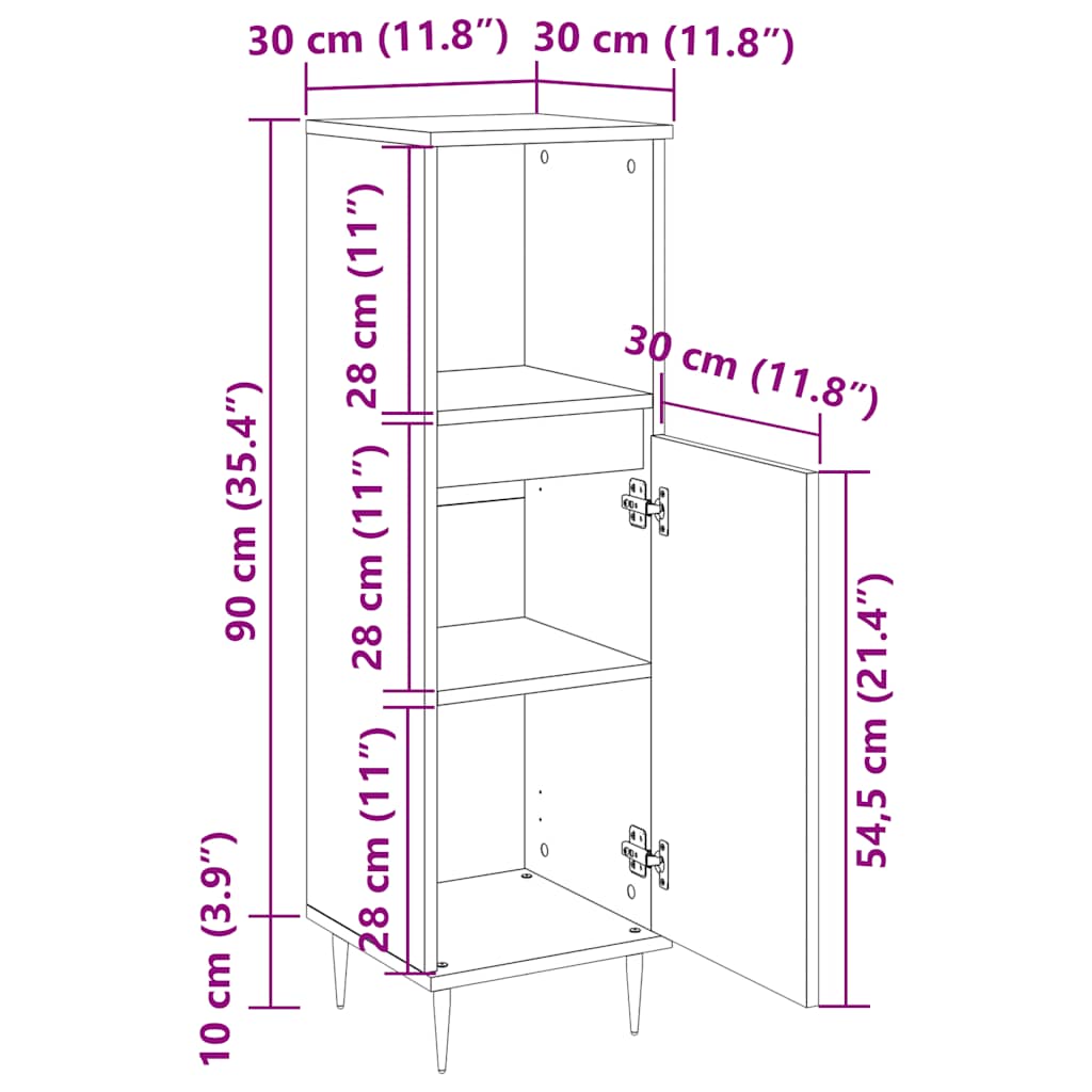 vidaXL Ντουλάπι Μπάνιου Sonoma Δρυς 30x30x100 εκ. Επεξεργασμένο Ξύλο