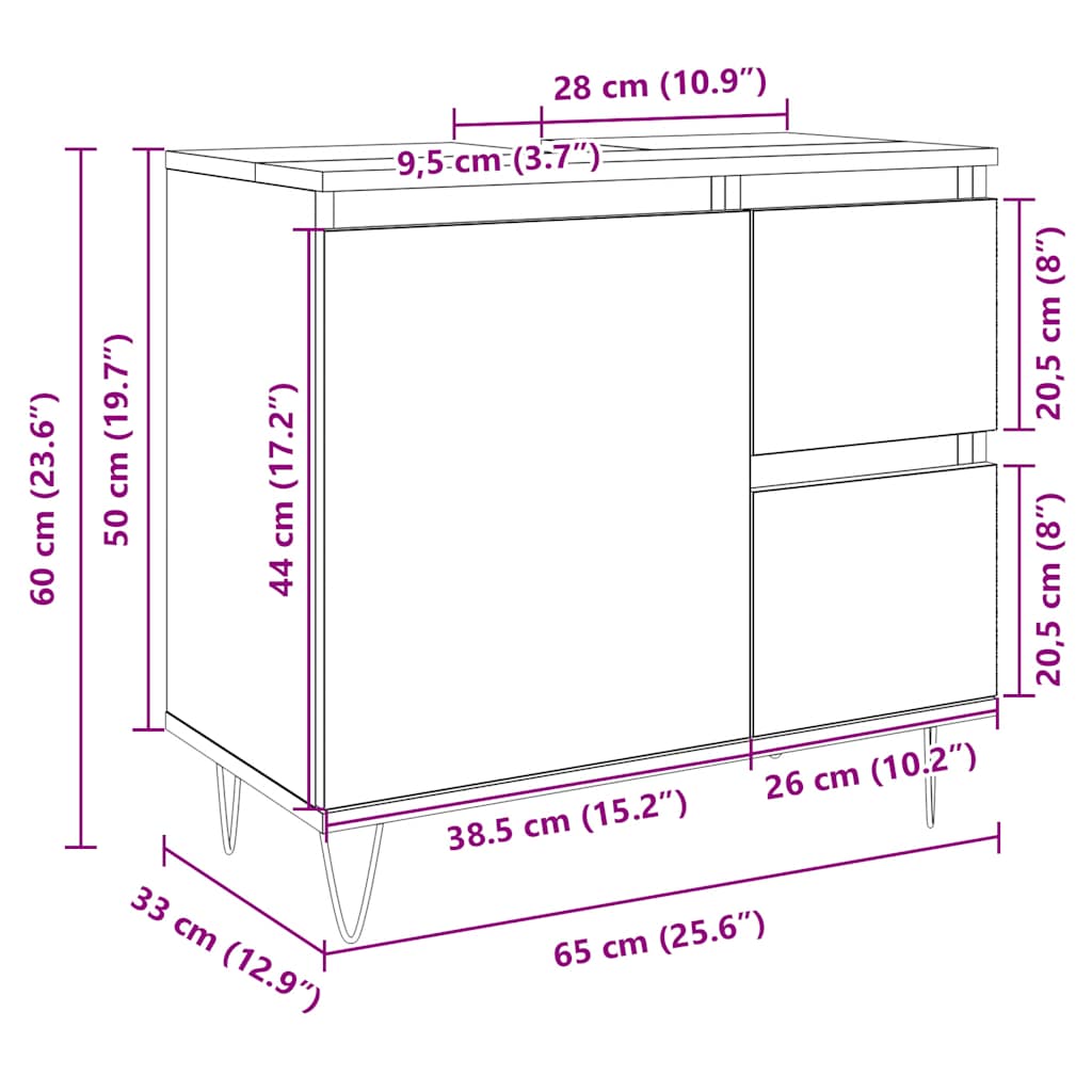 vidaXL Ντουλάπι Μπάνιου Sonoma Δρυς 65x33x60 εκ. Επεξεργασμένο Ξύλο