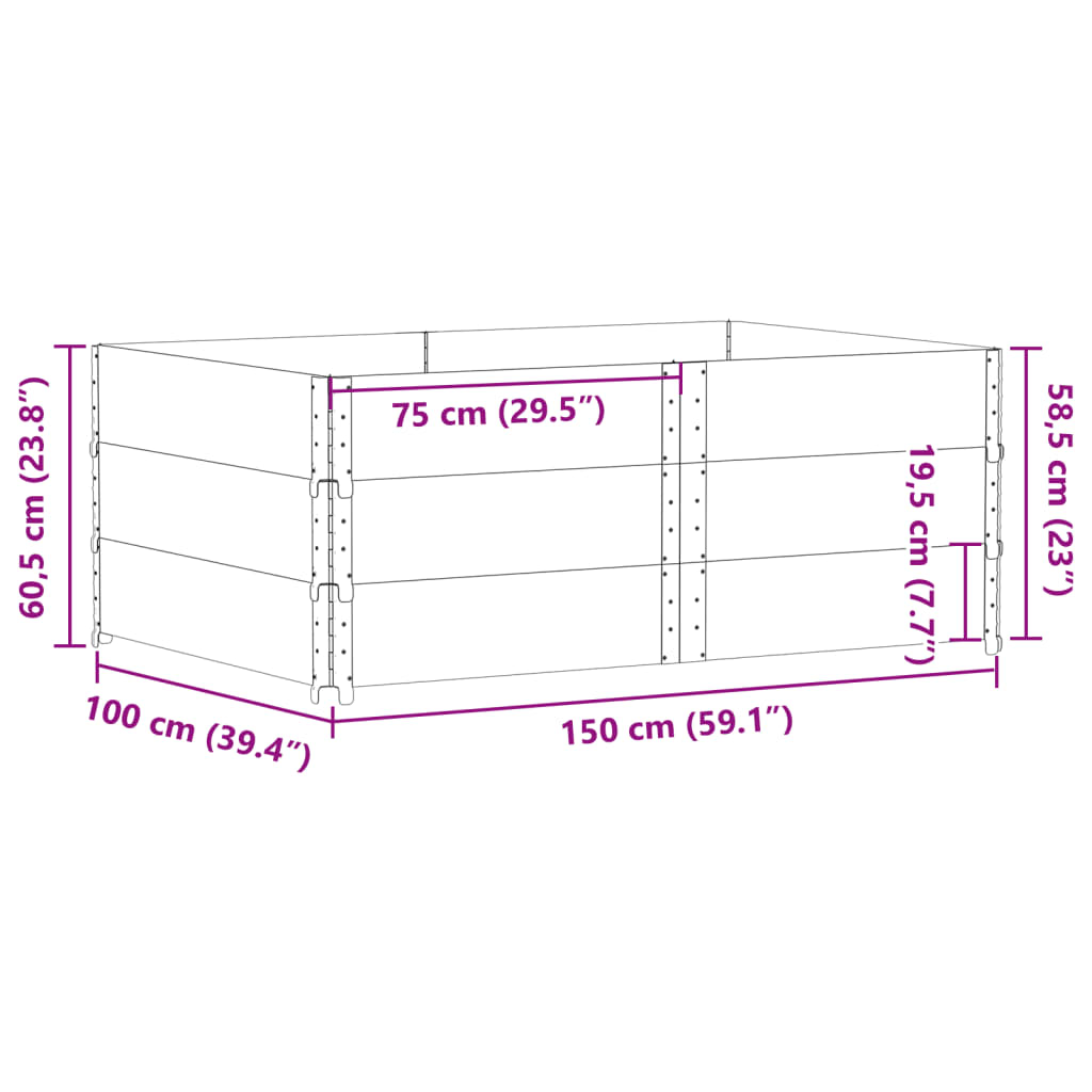 vidaXL Ζαρντινιέρα Κήπου Γκρι 150x100 εκ. από Μασίφ Ξύλο Πεύκου