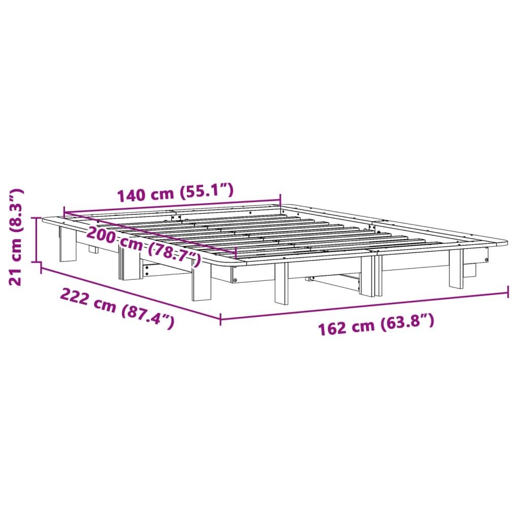 vidaXL Σκελετός Κρεβ. Χωρίς Στρώμα Λευκό 140x200 εκ Μασίφ Πεύκο