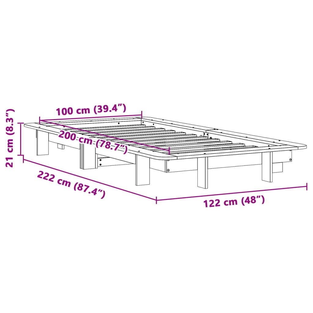 vidaXL Σκελετός Κρεβατιού Χωρίς Στρώμα Λευκό 100x200 εκ. Μασίφ Πεύκο