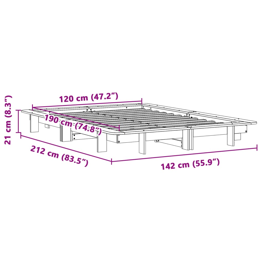 vidaXL Σκελετός Κρεβατιού Χωρίς Στρώμα 120x190 εκ Μασίφ Ξύλο Πεύκου