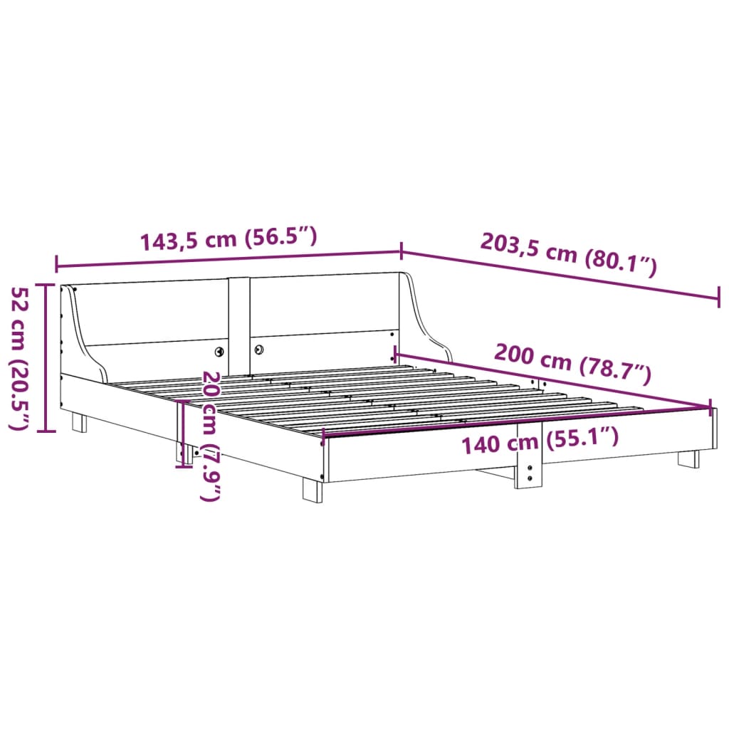 vidaXL Σκελετός Κρεβατιού Χωρίς Στρώμα Καφέ 140x200 Μασίφ Ξύλο Πεύκου