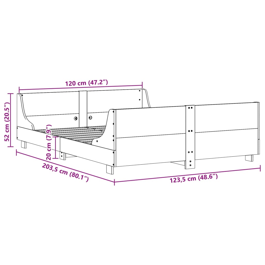 vidaXL Σκελετός Κρεβατιού Χωρίς Στρώμα 120x200 εκ Μασίφ Ξύλο Πεύκου