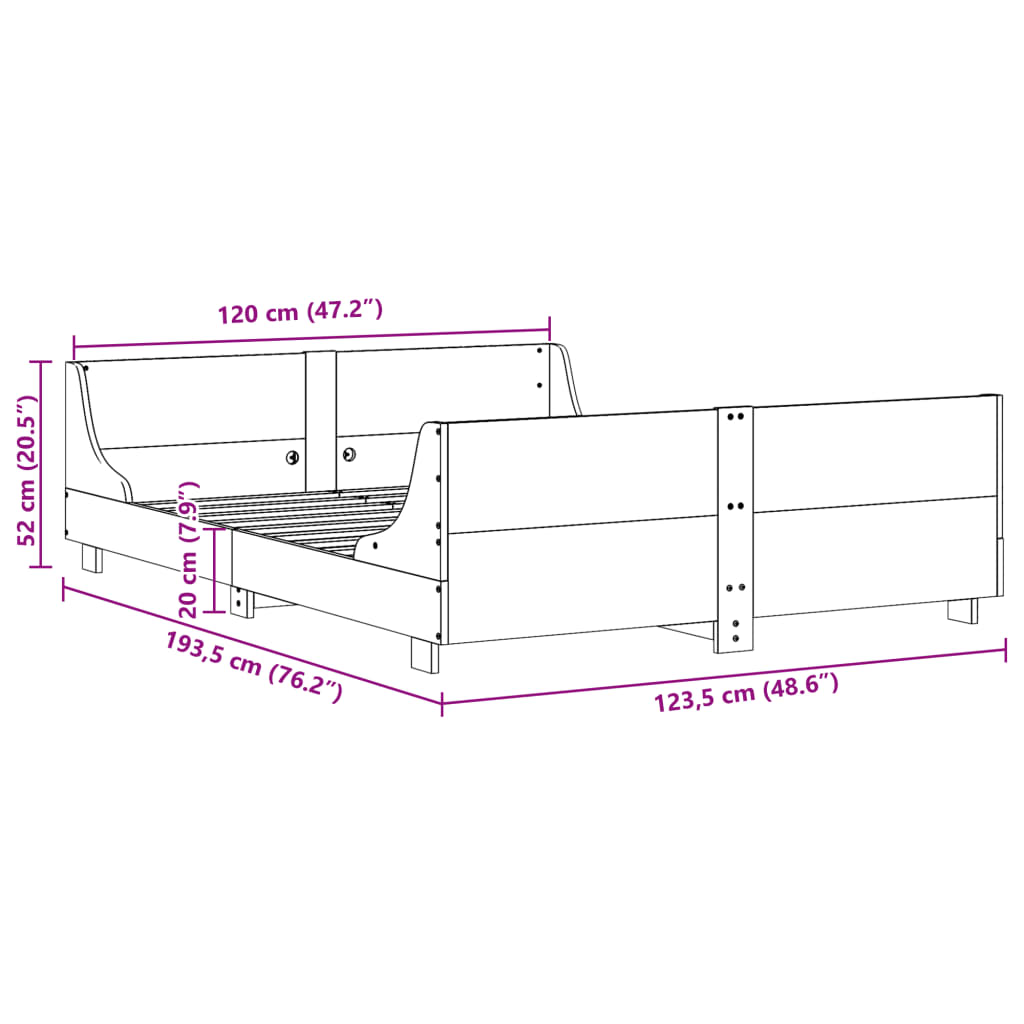 vidaXL Σκελετός Κρεβατιού Χωρίς Στρώμα 120x190 εκ Μασίφ Ξύλο Πεύκου