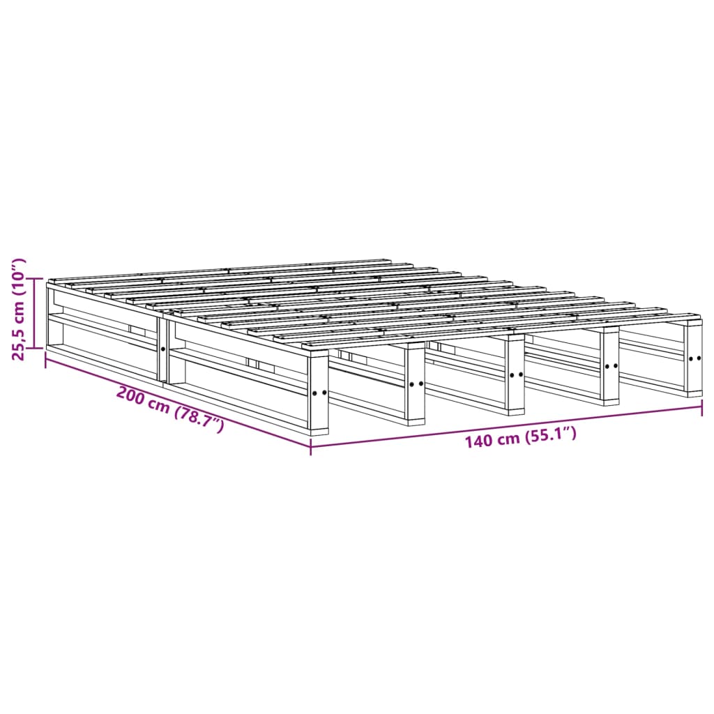 vidaXL Σκελετός Κρεβατιού Χωρίς Στρώμα Καφέ 140x200 Μασίφ Ξύλο Πεύκου