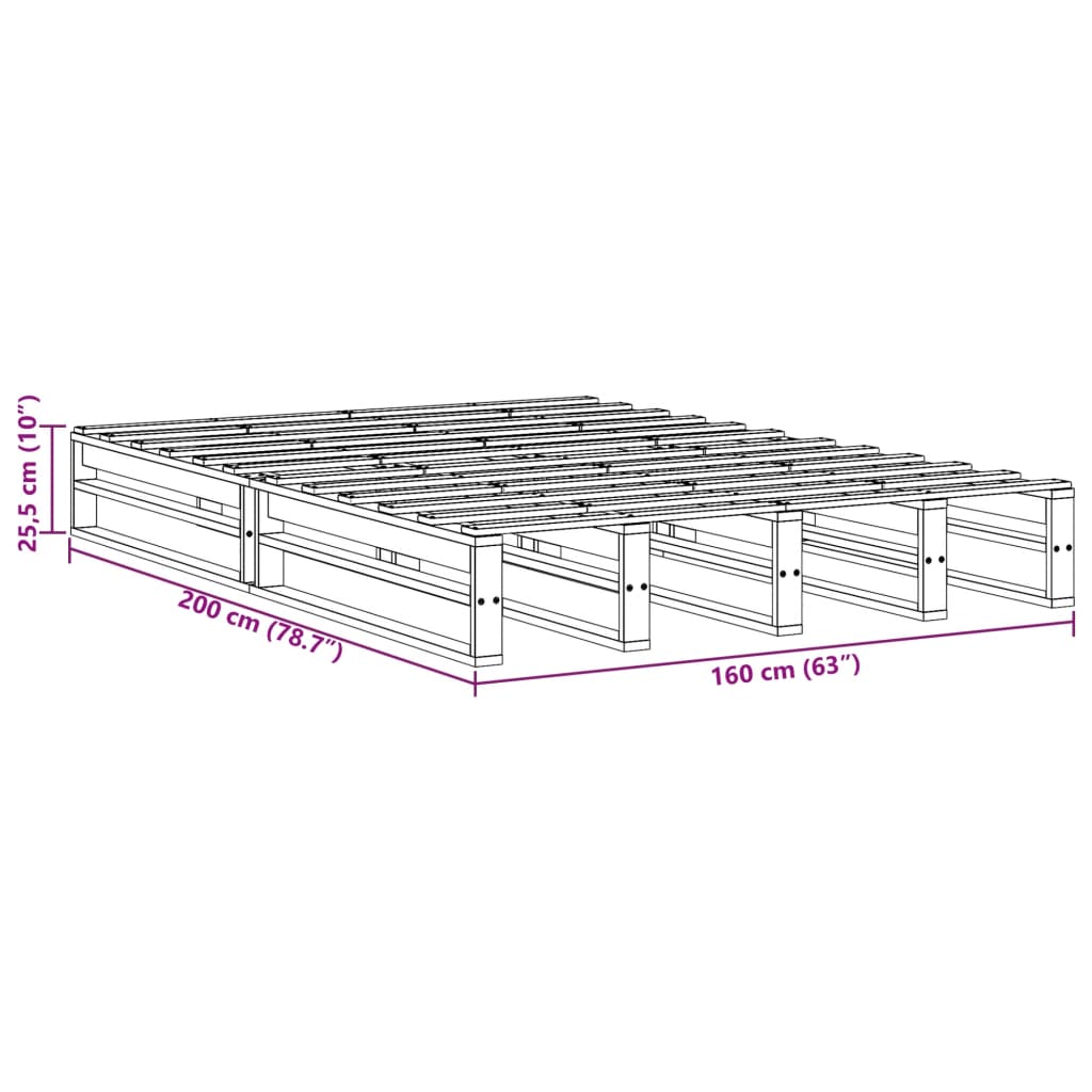 vidaXL Σκελετός Κρεβατιού Χωρίς Στρώμα 160x200 εκ Μασίφ Ξύλο Πεύκου