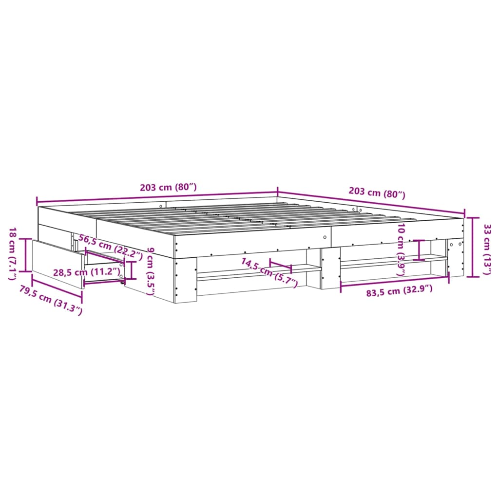 vidaXL Πλαίσιο Κρεβατιού Χωρ. Στρώμα Sonoma Δρυς 200x200 εκ. Επ. Ξύλο