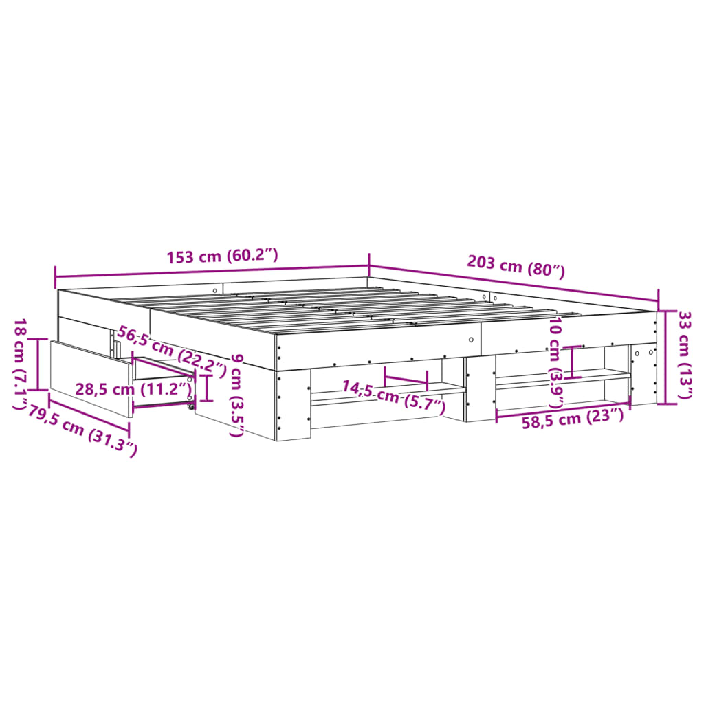 vidaXL Πλαίσιο Κρεβατιού Λευκό 160x200 εκ. Επεξεργασμένο Ξύλο