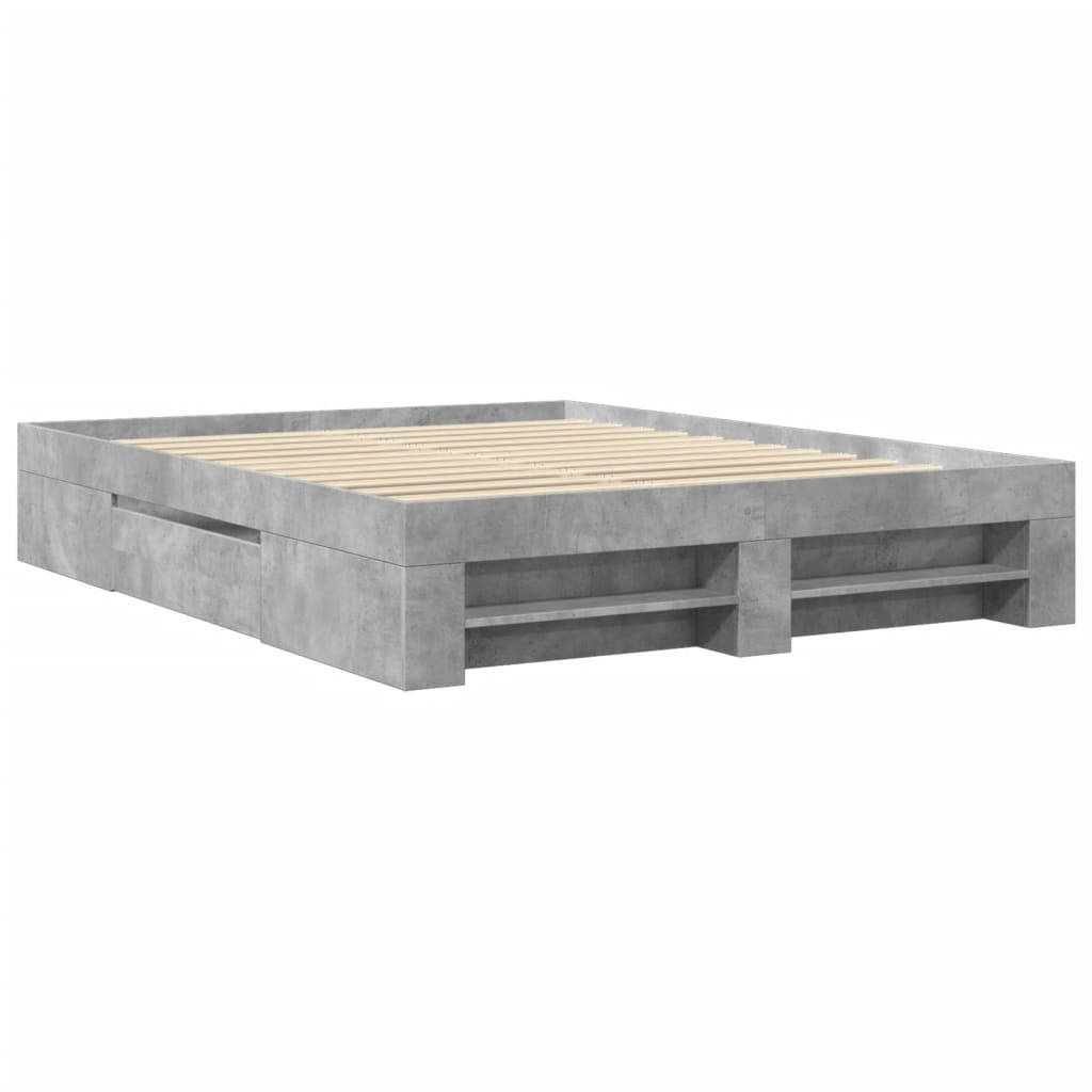 vidaXL Πλαίσιο Κρεβατιού Γκρι Σκυροδέματος 150x200 εκ. Επεξεργ. Ξύλο
