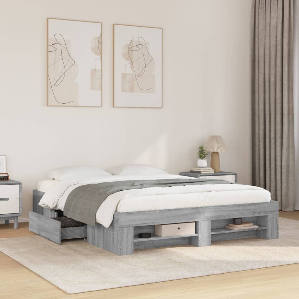 vidaXL Πλαίσιο Κρεβατιού Γκρι Sonoma 150x200 εκ. Επεξεργασμένο Ξύλο