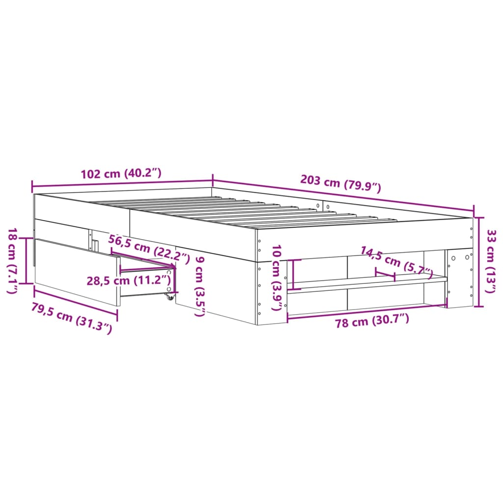 vidaXL Πλαίσιο Κρεβατιού Χωρ. Στρώμα Sonoma Δρυς 100x200εκ Επ. Ξύλο