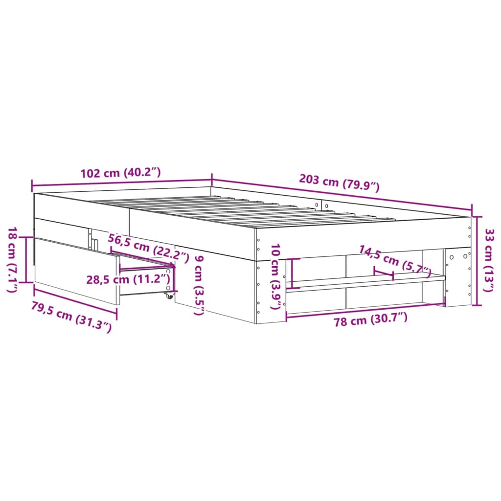 vidaXL Πλαίσιο Κρεβατιού Γκρι Sonoma 100x200 εκ. Επεξεργασμένο Ξύλο