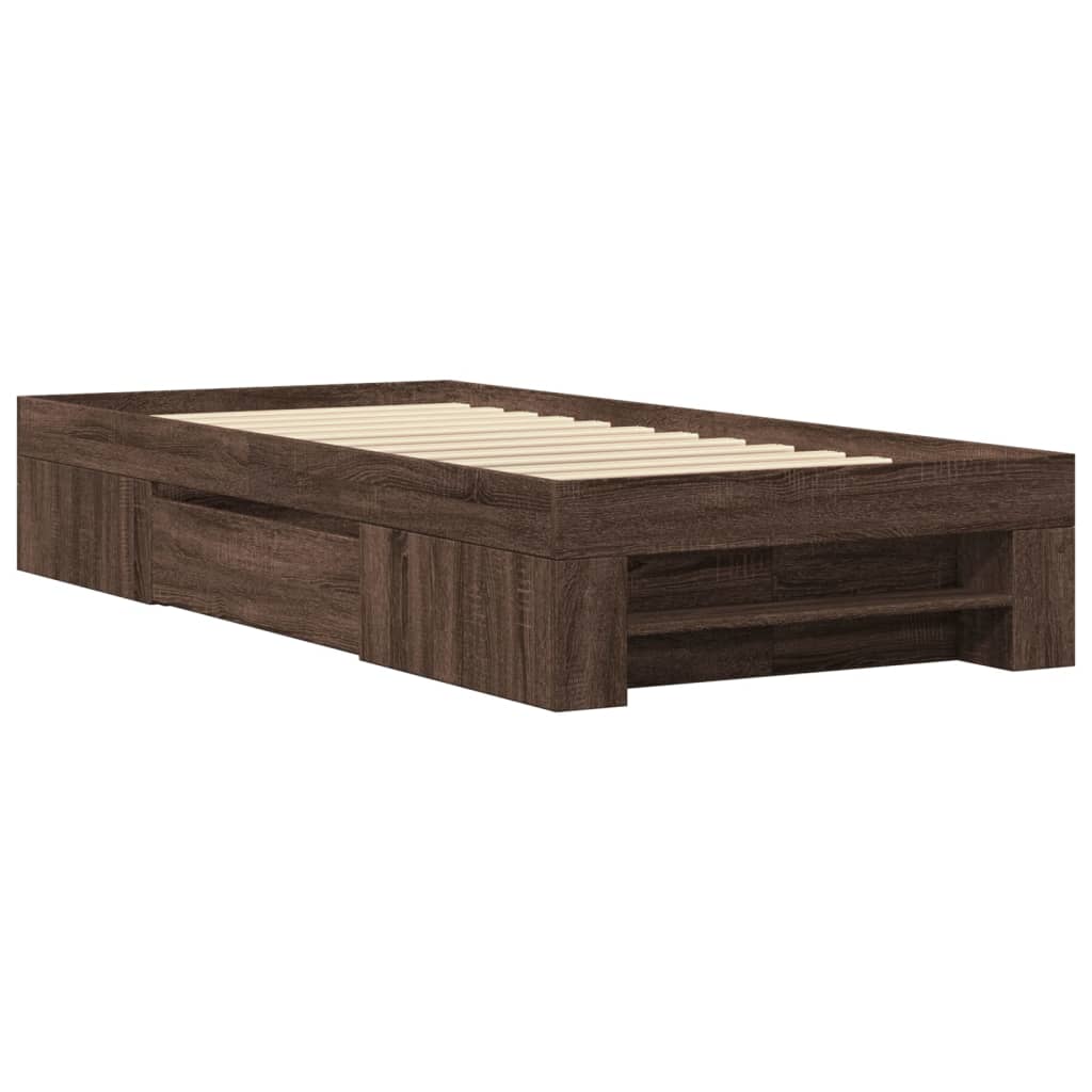 vidaXL Πλαίσιο Κρεβατιού Καφέ Δρυς 100x200 εκ. Επεξεργασμένο Ξύλο