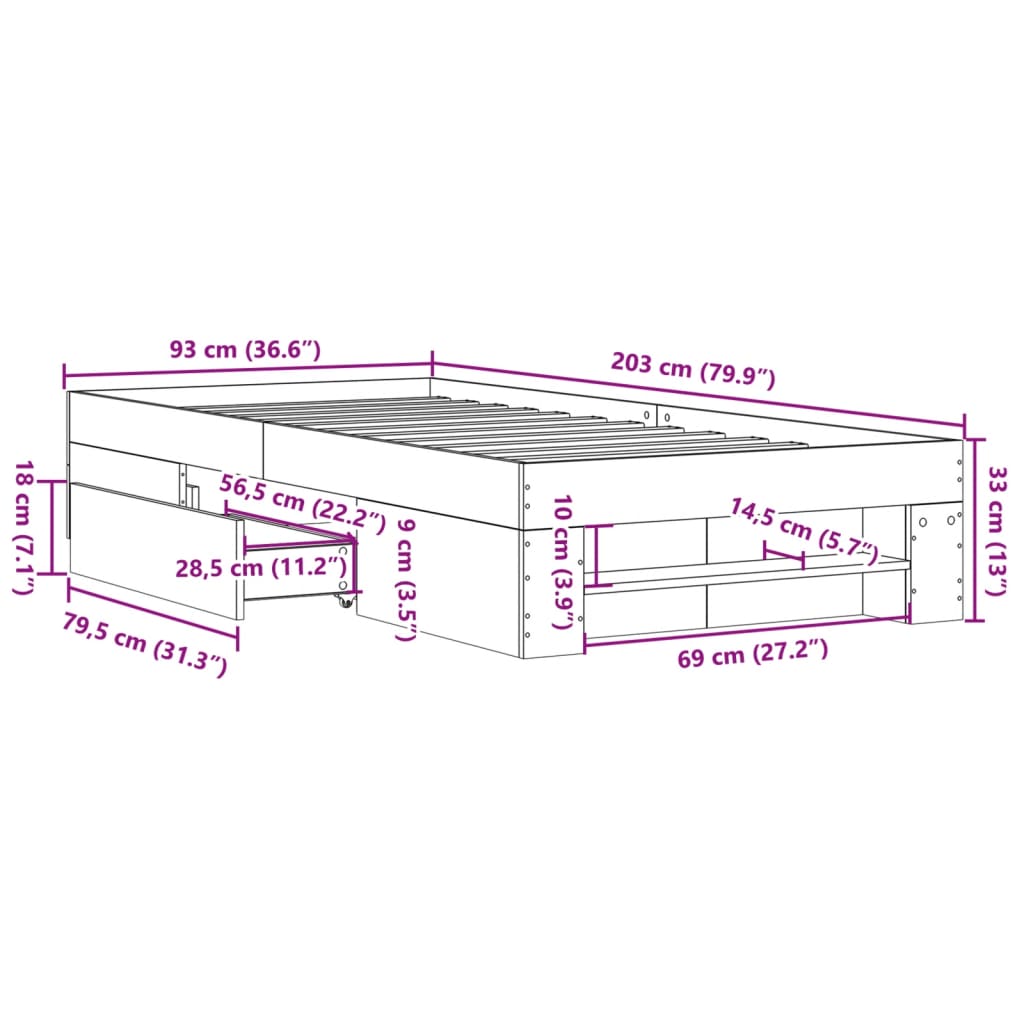 vidaXL Πλαίσιο Κρεβατιού Μαύρο 90 x 200 εκ. Επεξεργασμένο Ξύλο