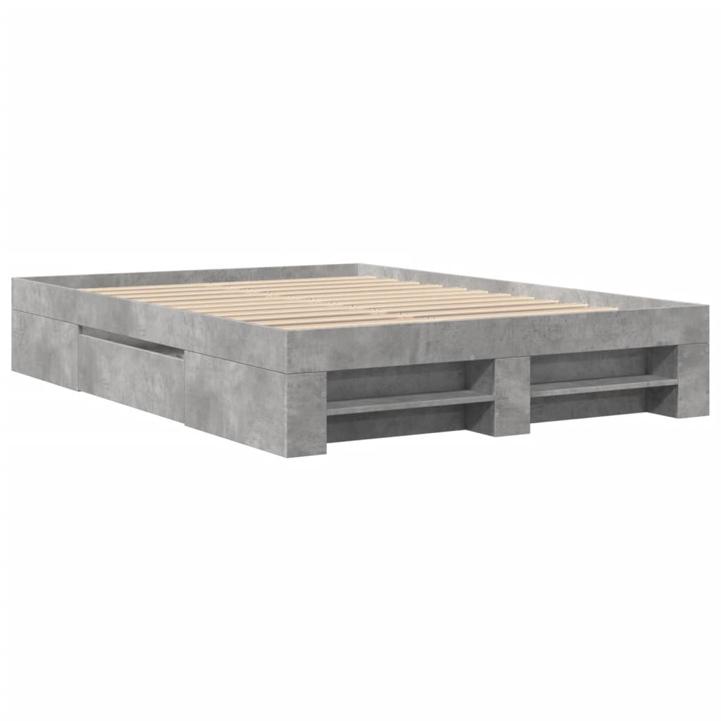 vidaXL Πλαίσιο Κρεβατιού Γκρι Σκυροδέματος 140x190 εκ. Επεξεργ. Ξύλο