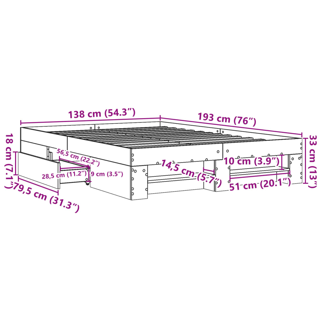 vidaXL Πλαίσιο Κρεβατιού Λευκό 135x190 εκ. από Επεξεργασμένο Ξύλο