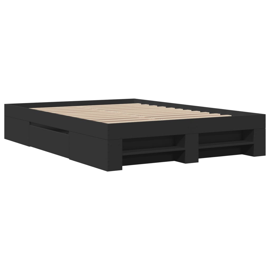 vidaXL Πλαίσιο Κρεβατιού Μαύρο 135x190 εκ. Επεξεργ. Ξύλο