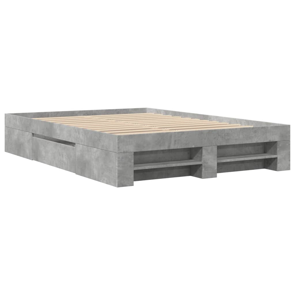 vidaXL Πλαίσιο Κρεβατιού Γκρι Σκυροδέματος 135x190 εκ. Επεξεργ. Ξύλο