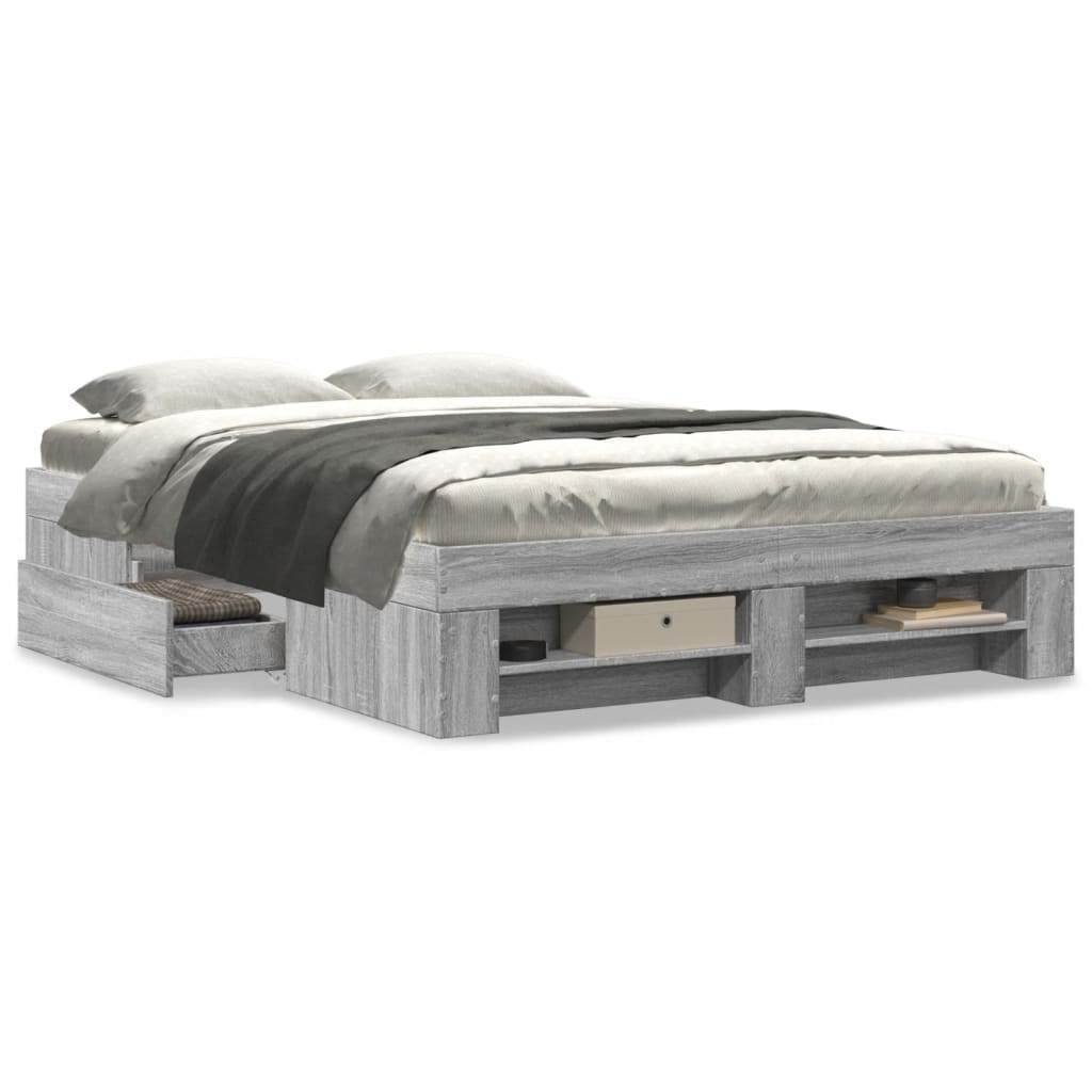 vidaXL Πλαίσιο Κρεβατιού Γκρι Sonoma 135x190 εκ. Επεξεργασμένο Ξύλο