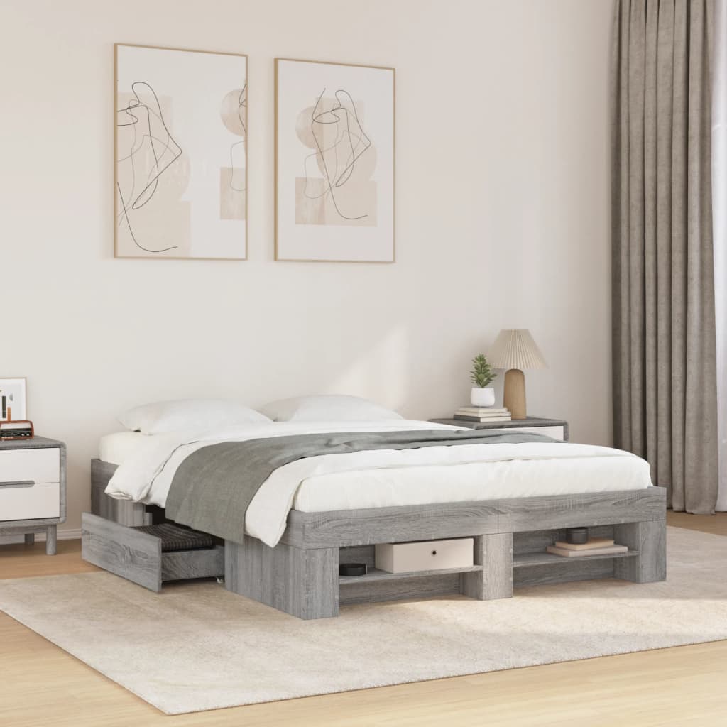 vidaXL Πλαίσιο Κρεβατιού Γκρι Sonoma 135x190 εκ. Επεξεργασμένο Ξύλο
