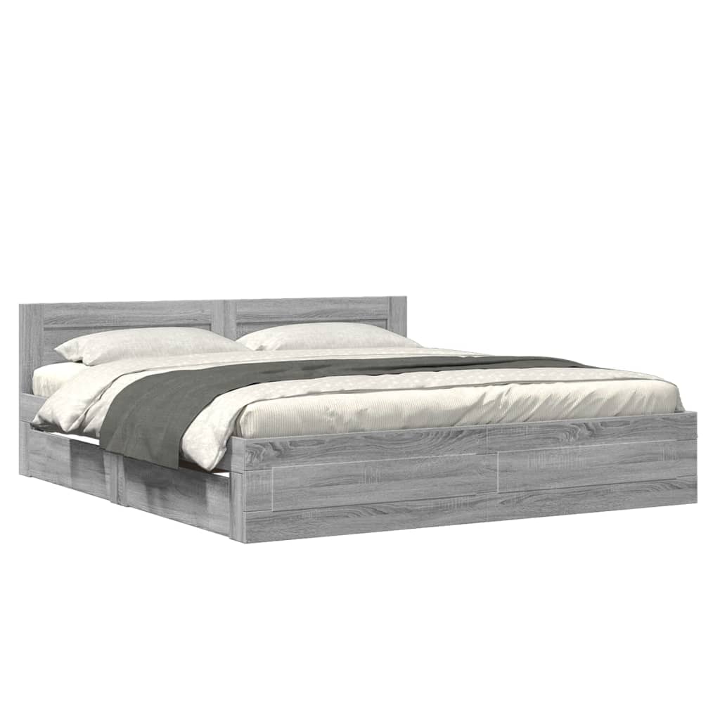 vidaXL Πλαίσιο Κρεβατιού με Κεφαλάρι Γκρι Sonoma 200x200εκ. Επεξ. Ξύλο