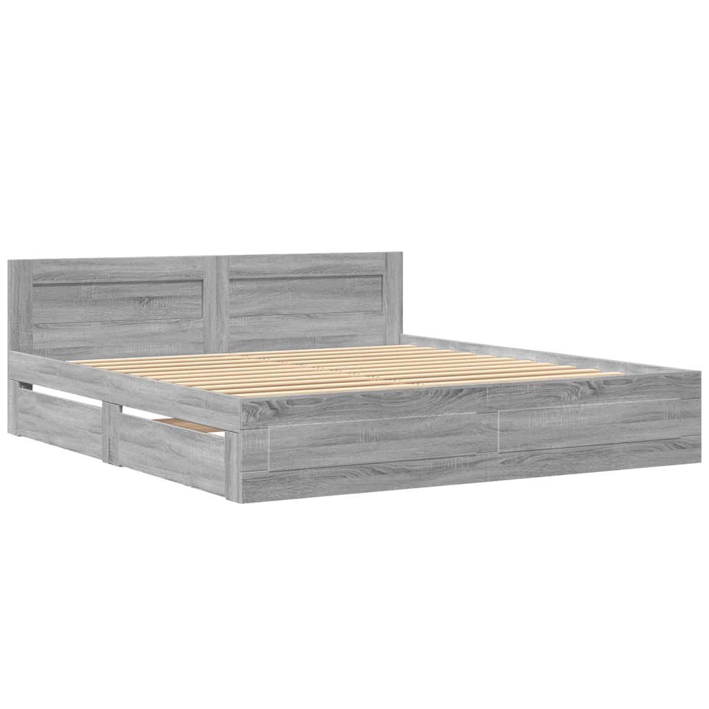 vidaXL Πλαίσιο Κρεβατιού με Κεφαλάρι Γκρι Sonoma 200x200εκ. Επεξ. Ξύλο