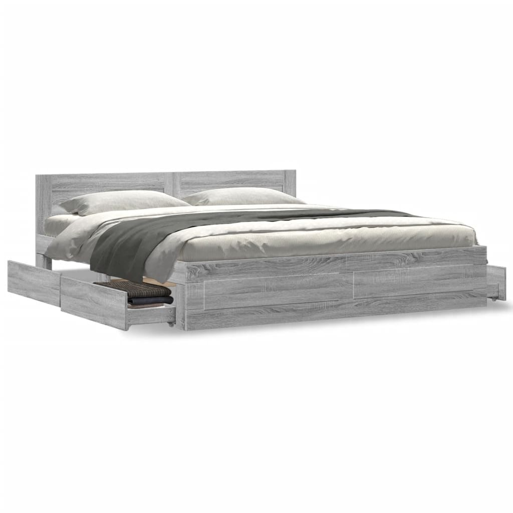 vidaXL Πλαίσιο Κρεβατιού με Κεφαλάρι Γκρι Sonoma 200x200εκ. Επεξ. Ξύλο