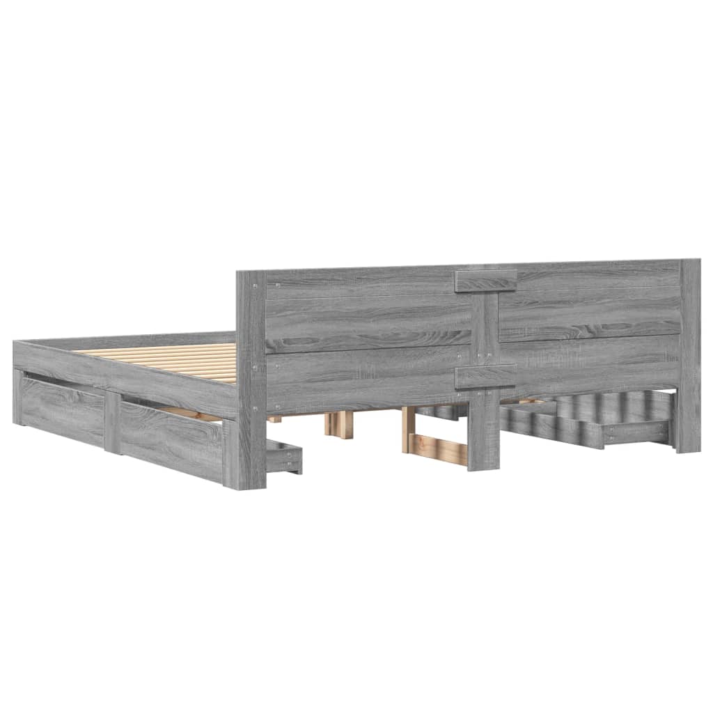 vidaXL Πλαίσιο Κρεβατιού με Κεφαλάρι Γκρι Sonoma 180x200εκ. Επεξ. Ξύλο