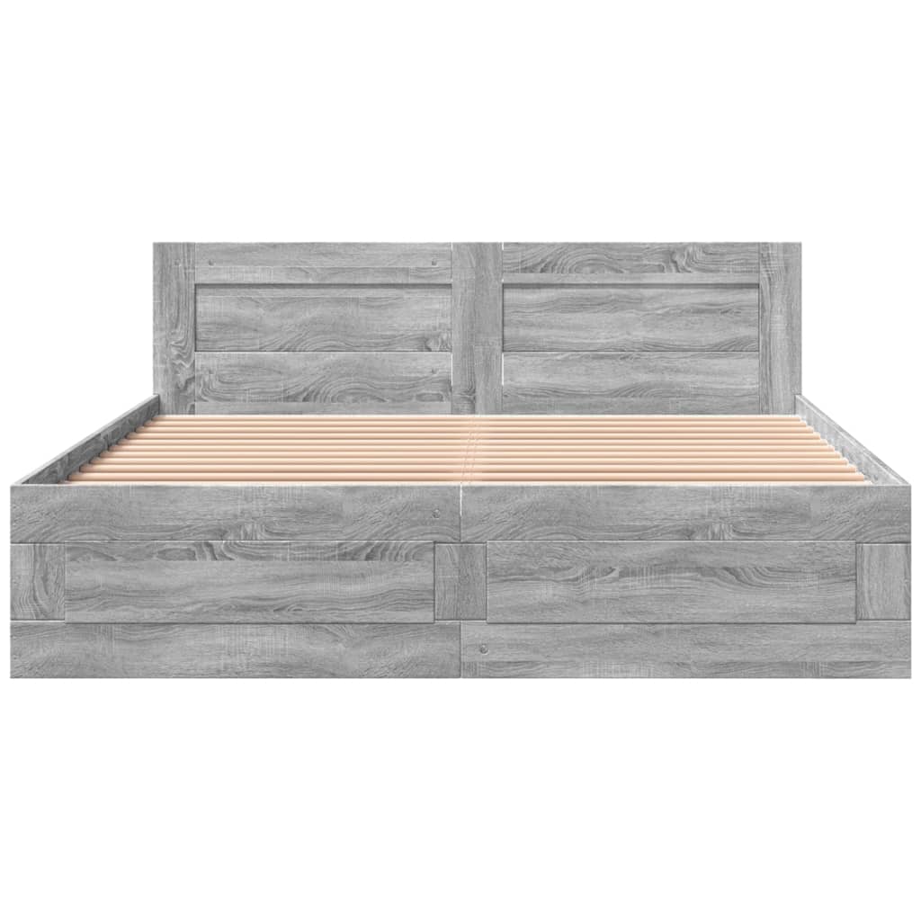 vidaXL Πλαίσιο Κρεβατιού με Κεφαλάρι Γκρι Sonoma 160x200εκ. Επεξ. Ξύλο