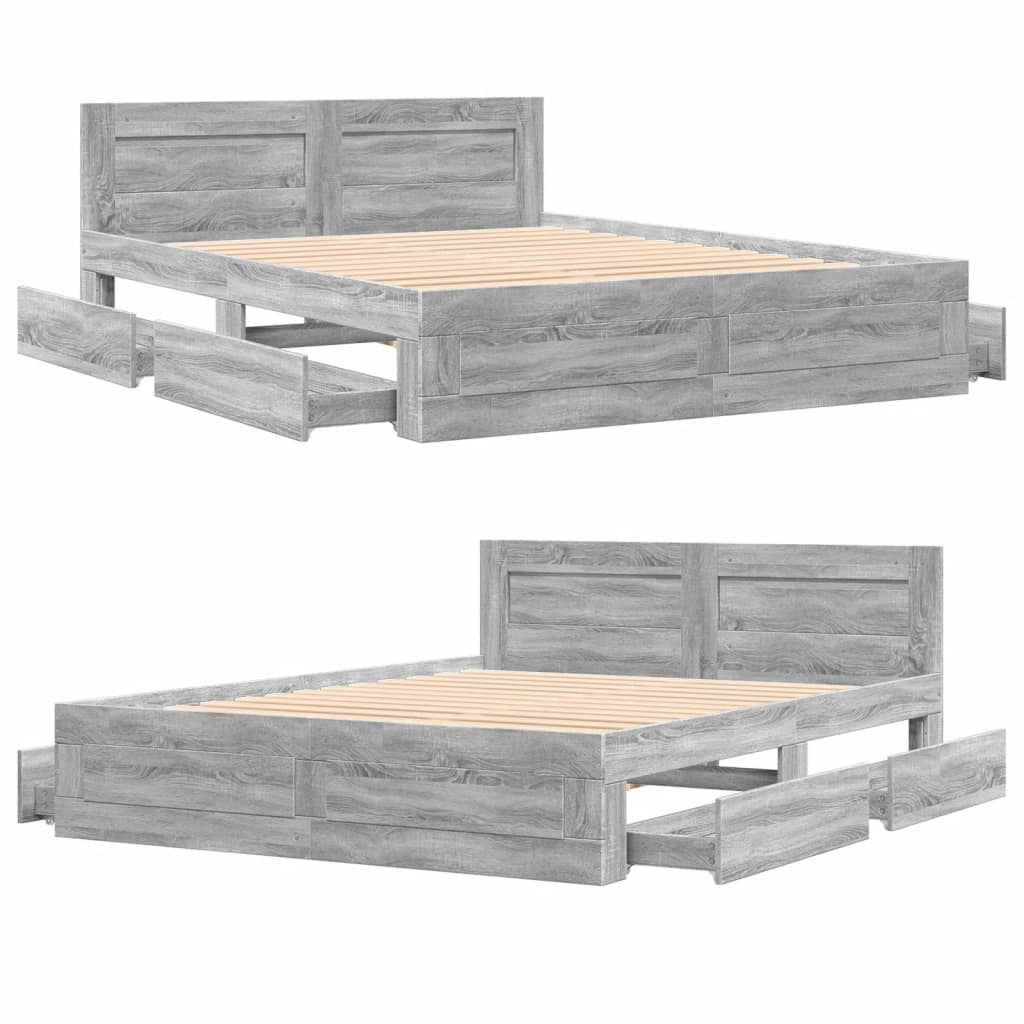 vidaXL Πλαίσιο Κρεβατιού με Κεφαλάρι Γκρι Sonoma 160x200εκ. Επεξ. Ξύλο