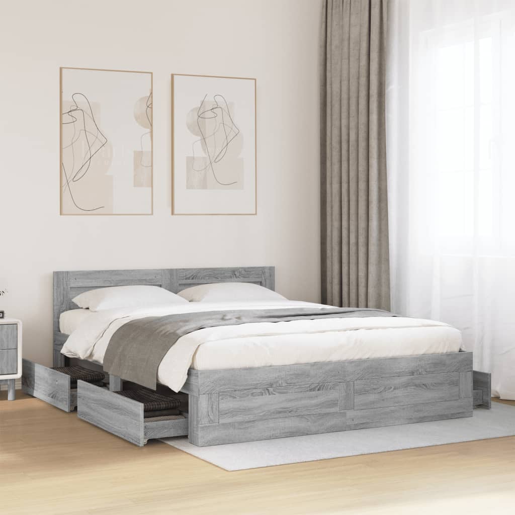 vidaXL Πλαίσιο Κρεβατιού με Κεφαλάρι Γκρι Sonoma 160x200εκ. Επεξ. Ξύλο