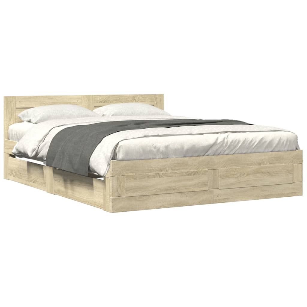 vidaXL Πλαίσιο Κρεβατιού με Κεφαλάρι Sonoma Δρυς 150x200εκ. Επεξ. Ξύλο