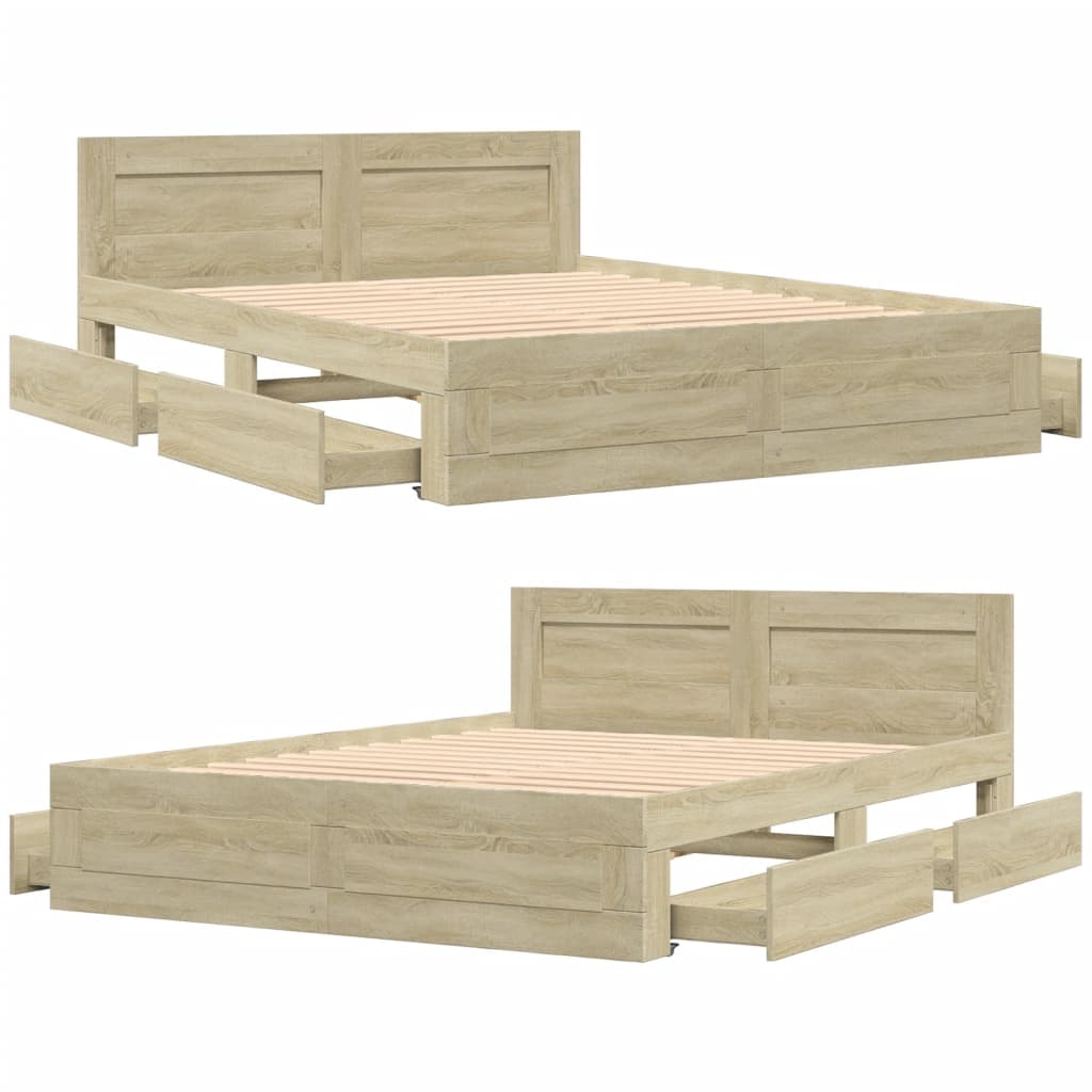 vidaXL Πλαίσιο Κρεβατιού με Κεφαλάρι Sonoma Δρυς 150x200εκ. Επεξ. Ξύλο