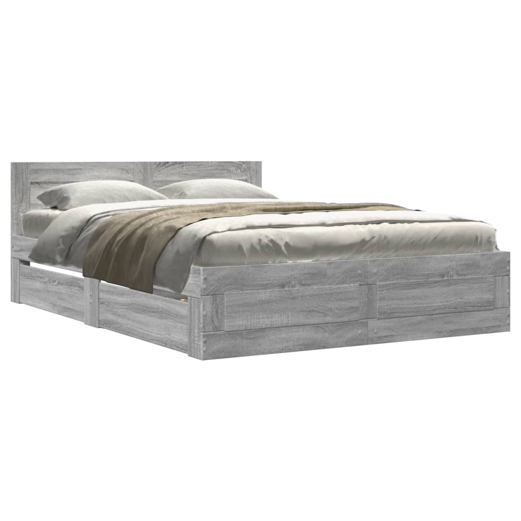 vidaXL Πλαίσιο Κρεβατιού με Κεφαλάρι Γκρι Sonoma 140x200εκ. Επεξ. Ξύλο
